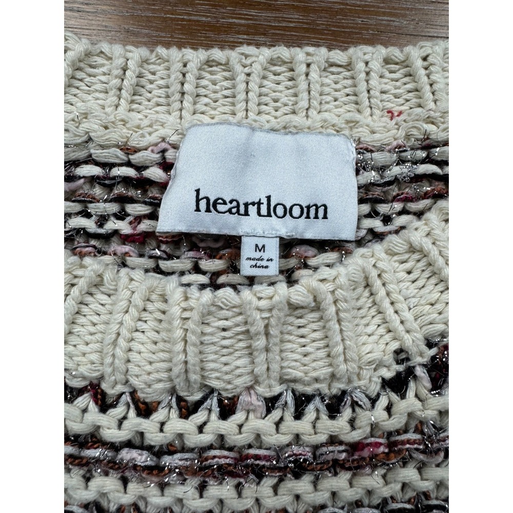 Heartloom Women's Striped Knit Sweater Cream Red Casual Cozy Medium - Picture 3 of 6
